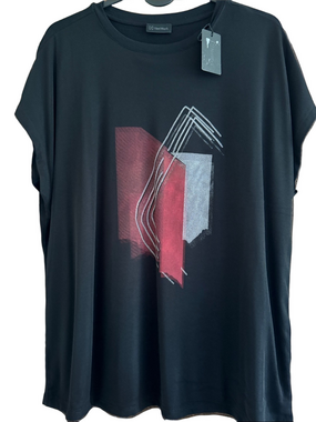 Black Short Sleeve Tee with Red & Gray Graphic